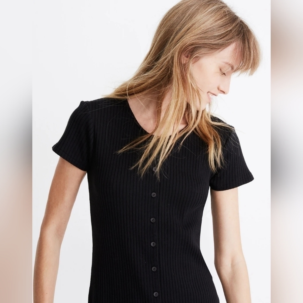 NWT Madewell Button-Front Ribbed Mini Dress - Picture 2 of 9
